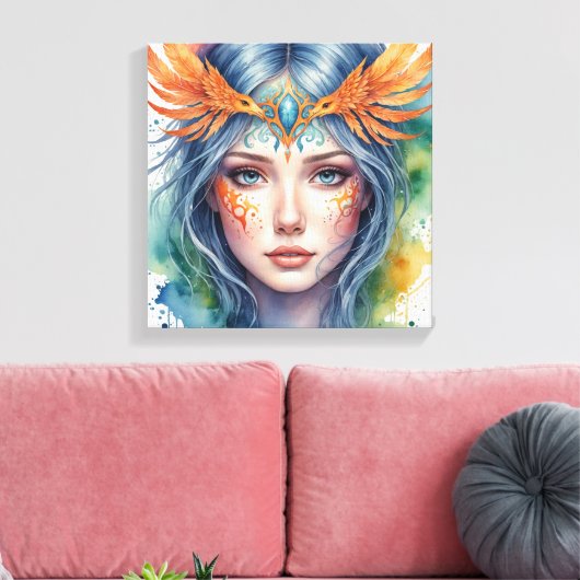 Vrouw Waterverf Gezicht Schilderen Canvas Afdruk (Insitu (Woonkamer))