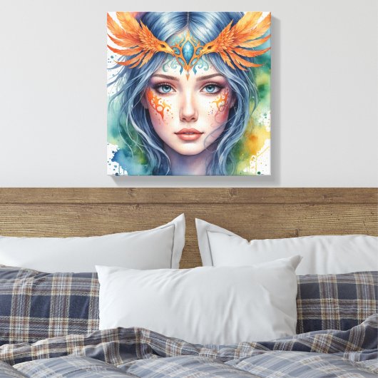 Vrouw Waterverf Gezicht Schilderen Canvas Afdruk (Insitu (Slaapkamer))