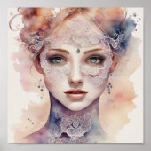 Vrouw Waterverf Gezicht Schilderen Poster (Voorkant)