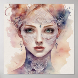 Vrouw Waterverf Gezicht Schilderen Poster