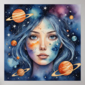 Vrouw Waterverf Gezicht Schilderen Poster (Voorkant)