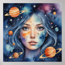 Vrouw Waterverf Gezicht Schilderen Poster