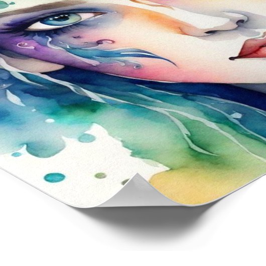 Vrouw Waterverf Gezicht Schilderen Poster (Hoek)