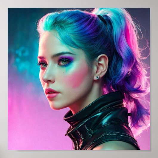 Vrouw Waterverf Gezicht Schilderen Poster (Voorkant)