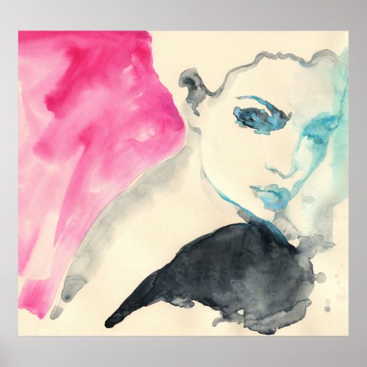 Vrouw: Waterverf Illustratie Poster (Voorkant)