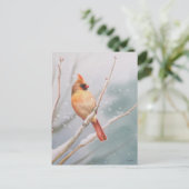 Vrouw Waterverf Noordelijke Kardinaal Briefkaart (Staand voorkant)