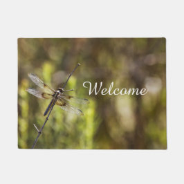 Vrouw weduwe skimmer op een stok deurmat