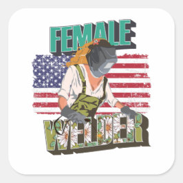 Vrouw welder Amerikaanse vlag cadeau lassingkoning Vierkante Sticker