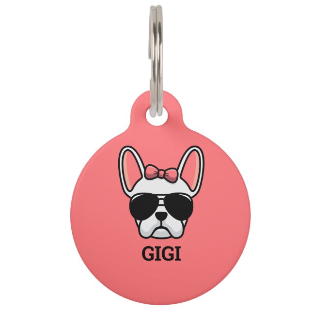 Vrouw White French Bulldog Huisdierpenning (Voorkant)