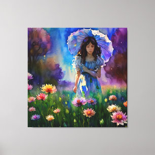 *~ Vrouw Wilde Bloemgebied AP56 parasol Canvas Afdruk