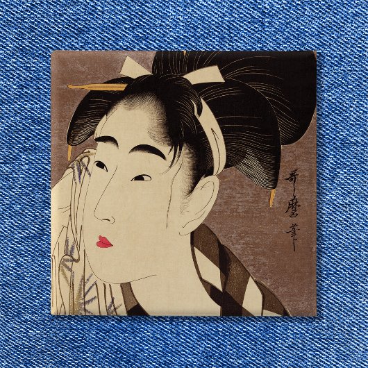 Vrouw Wiping Zweet  Kunst Vierkante Button 5,1 Cm