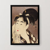 Vrouw Wiping Zweet  Kunst Zwarte Grens Button (Voorkant)