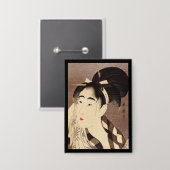 Vrouw Wiping Zweet  Kunst Zwarte Grens Button (Voorkant / Achterkant)