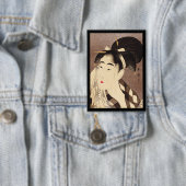 Vrouw Wiping Zweet  Kunst Zwarte Grens Button (Insitu)