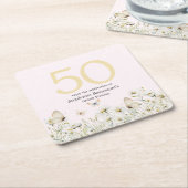 Vrouw Witte Wildflower Eenvoudige 50ste Verjaardag Kartonnen Onderzetters (Schuin)