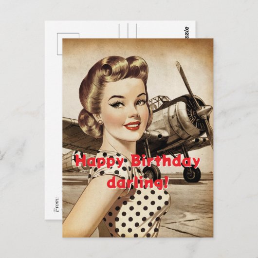  vrouw & WO2 Vliegtuig, Elegante Birthda Briefkaart (Voorkant / Achterkant)
