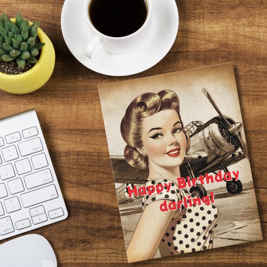  vrouw & WO2 Vliegtuig, Elegante Birthda Briefkaart