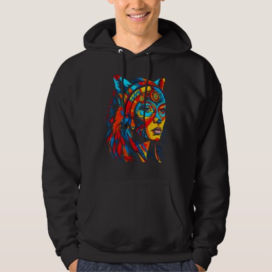 Vrouw Wolf Hoofd Native American Creatief Hoodie (Voorkant)