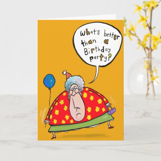 Vrouw Woordvoerder met Ballon en Verjaardag pet. Kaart (Gele Bloem)