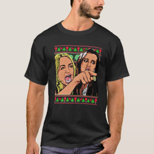 Vrouw Yelling in een Cat Ugly KerstSweater Part T-shirt