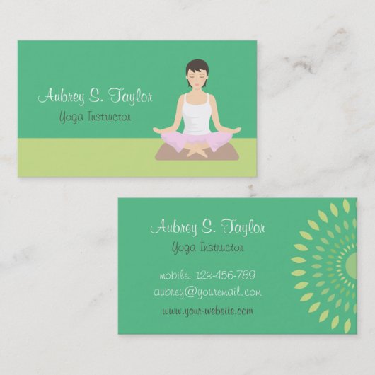 Vrouw Yoga Instructeur Groene Visitekaartjes (Voorkant / Achterkant)