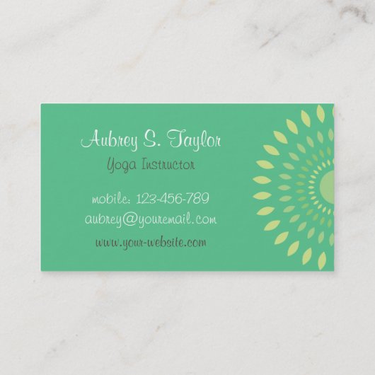 Vrouw Yoga Instructeur Groene Visitekaartjes (Achterkant)