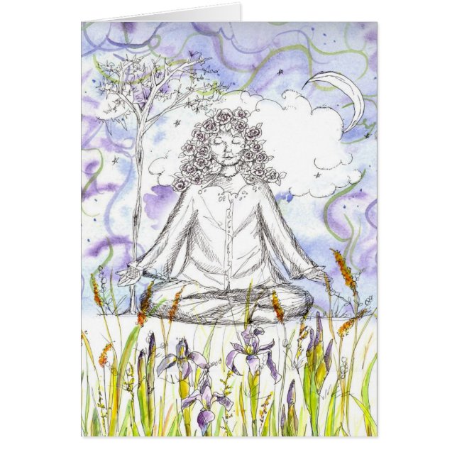 Vrouw Yoga Meditatie Namaste Roos Tekening Blank (Voorkant)