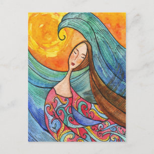 Vrouw Zee Ocean Art Briefkaart
