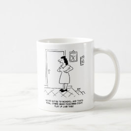 Vrouw zegt: "Je gaat naar school en dat is definit Koffiemok