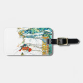 Vrouw zet haar huid op bagagelabel (Voorkant horizontaal)