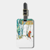 Vrouw zet haar huid op bagagelabel (Voorkant verticaal)