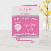 Vrouw zilver 25e verjaardag roze kaart (Gele Bloem)