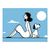 Vrouw zit met hond onder de maan
