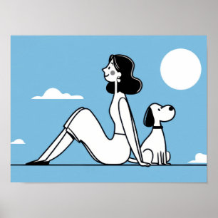 Vrouw zit met hond onder de maan poster