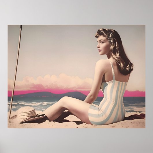   vrouw zit op het strand poster (Voorkant)