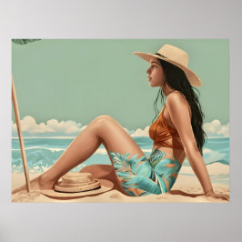   vrouw zit op het strand poster