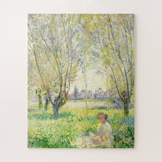 Vrouw Zittend onder de Wilgen door Claude Monet Legpuzzel (Verticaal)