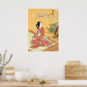 Vrouw zittend onder kersenbloesem poster (Keuken)