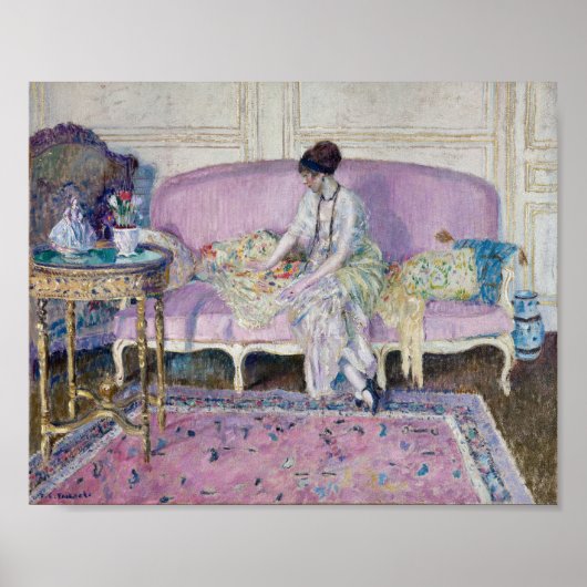 Vrouw zittend op een bank | Frederick Carl Friesek Poster (Voorkant)