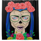 Vrouw Zombie Halloween, rozen kroon cinco de mayo Douchegordijn (Voorkant)