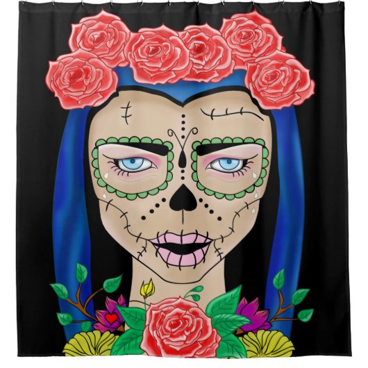 Vrouw Zombie Halloween, rozen kroon cinco de mayo Douchegordijn (Voorkant)