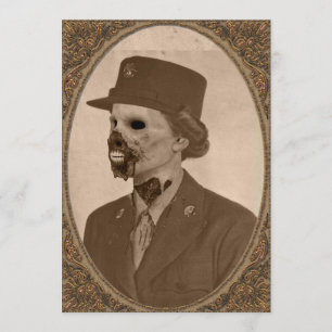 Vrouw Zombie Soldaat Halloween Partij Kaart