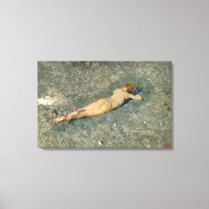 Vrouw Zonnebaden op het strand bij Portici Canvas Afdruk