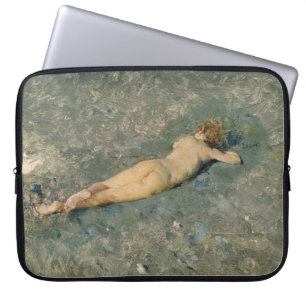 Vrouw Zonnebaden op het strand bij Portici Laptop Sleeve