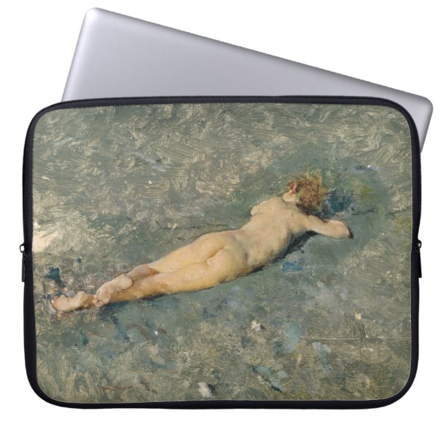 Vrouw Zonnebaden op het strand bij Portici Laptop Sleeve (Voorkant)