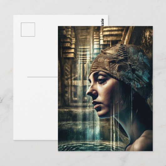 Vrouw zwemmer bij de waterval briefkaart (Voorkant / Achterkant)