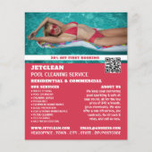 Vrouw-zwemportret, reiniging van zwembad flyer (Voorkant)