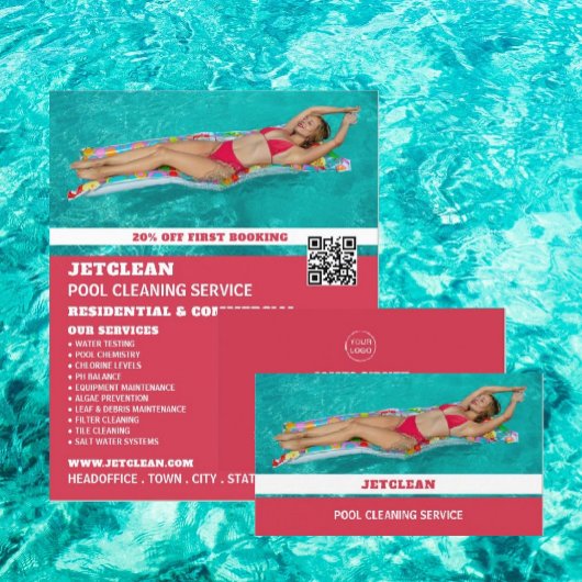 Vrouw-zwemportret, reiniging van zwembad flyer