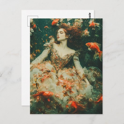 Vrouw zwemt met goudvis fantasie Modes Briefkaart (Voorkant / Achterkant)