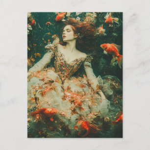 Vrouw zwemt met goudvis fantasie Modes Briefkaart